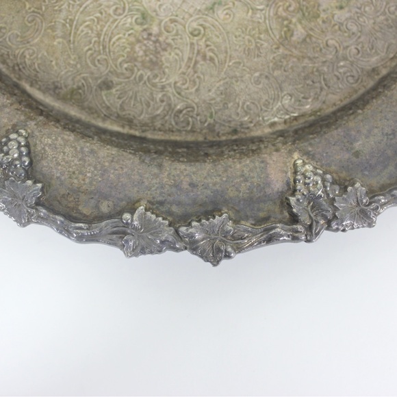 Small 10” Vintage Silver Tray with Grape Detail - Picture 5 of 7